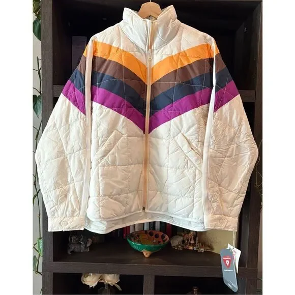 NWT Free People FP Movement x Hatch Printed Puffer Jacket Ivory Chevron Medium - Picture 5 of 11